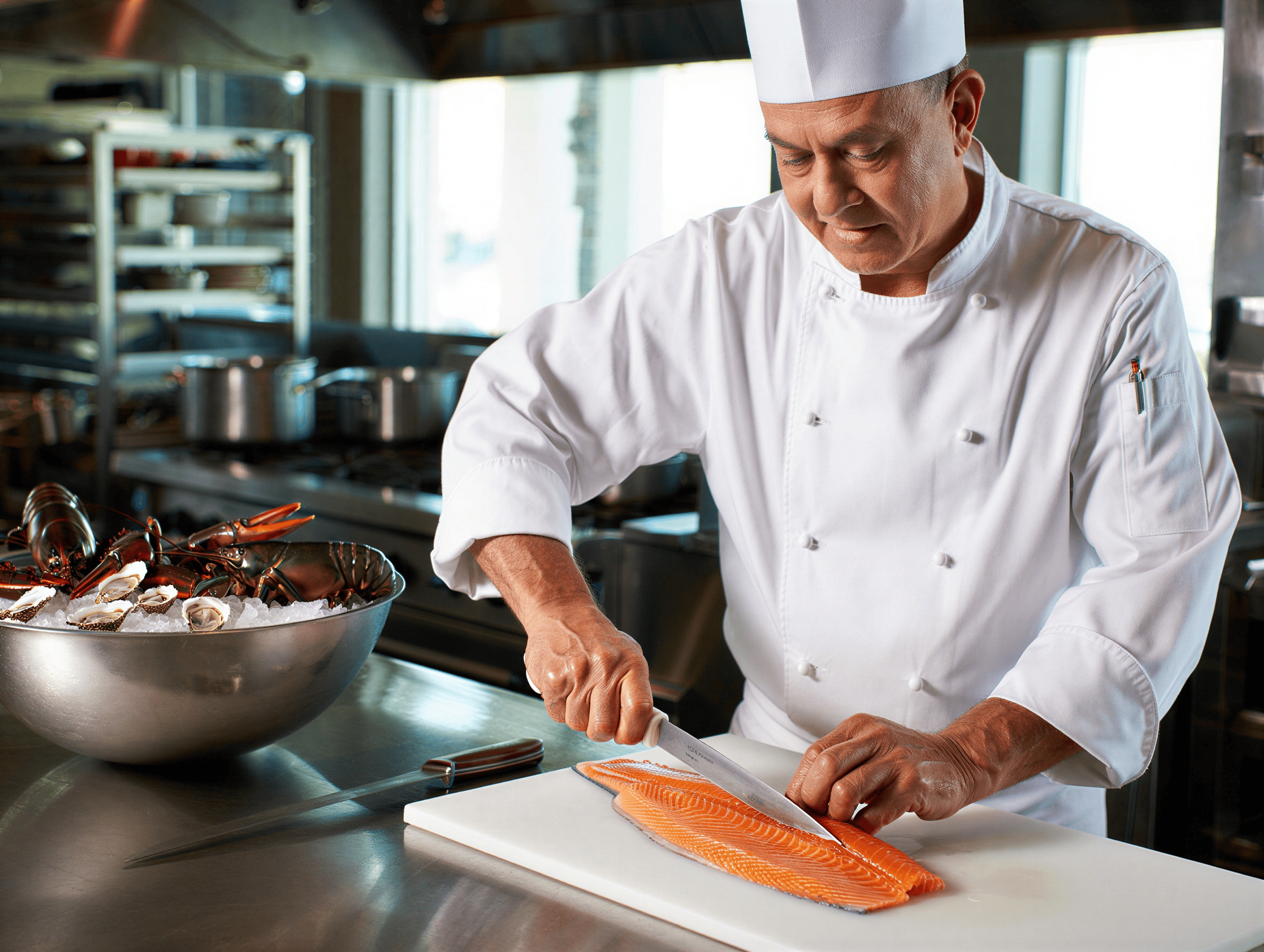 Chef preparing fresh ingredients in LUMEN kitchen